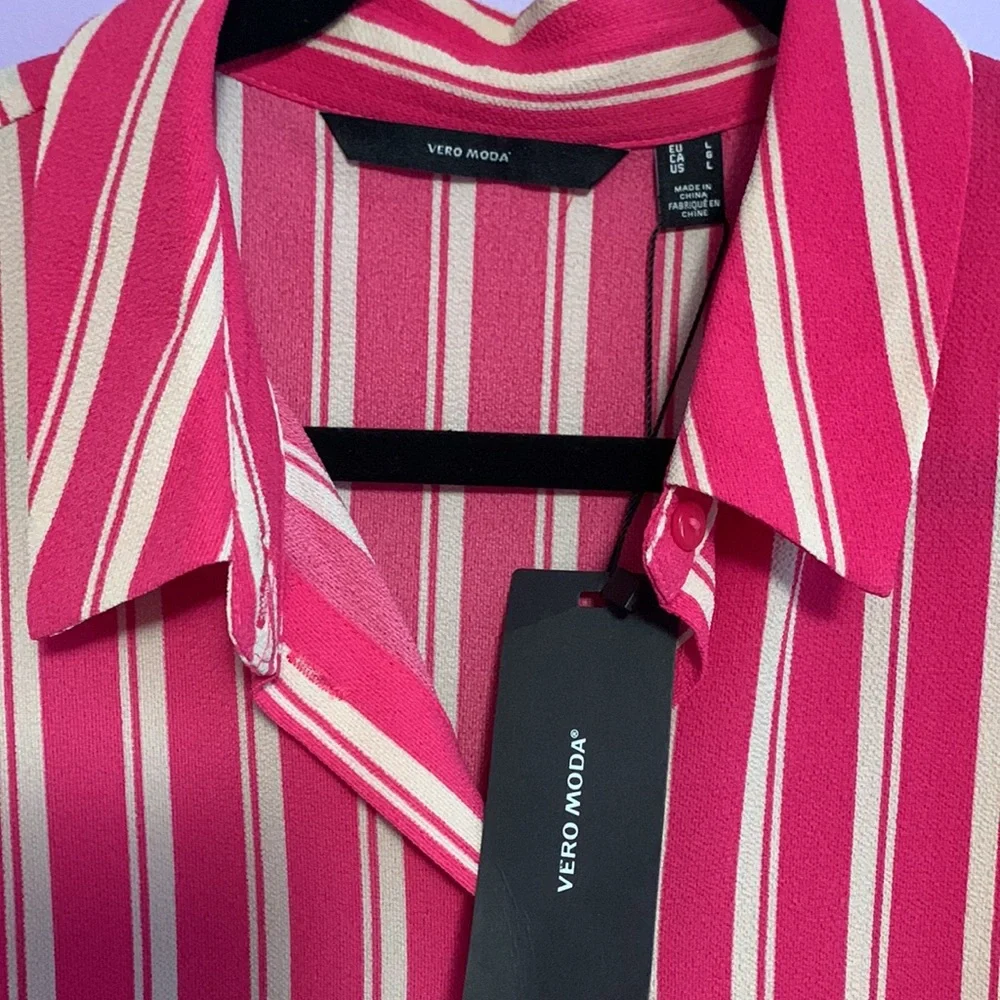 Vera moda pink and white/beige striped dress - Picture 3 of 7